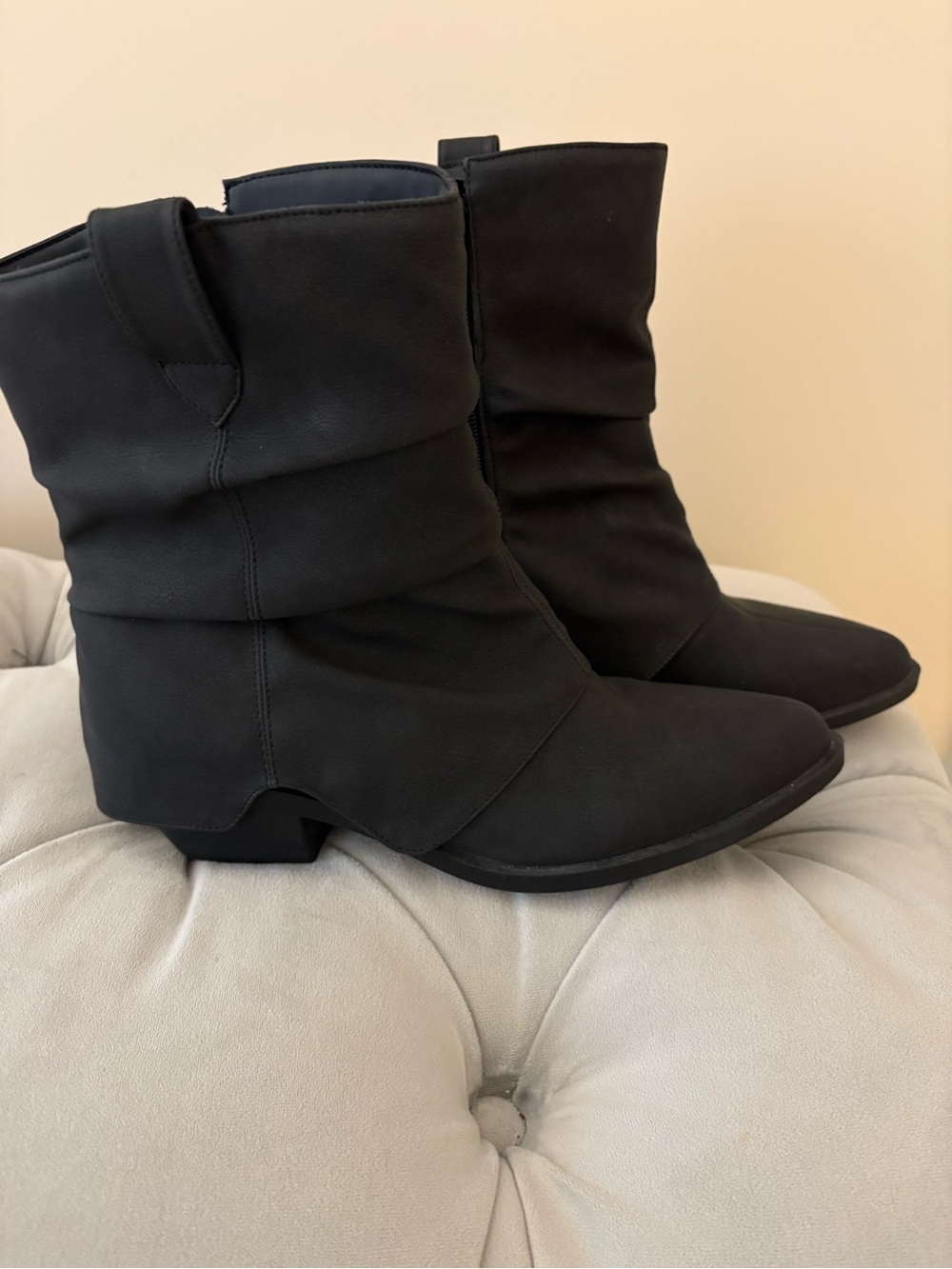 Journee Collection Black Slouchy Mid-Heel Ankle Boots